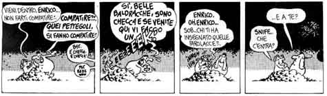 Striscia del fumetto ''Lupo Alberto'': Enrico la tapa scandalizza la moglie col suo linguaggio