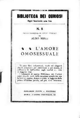 Copertina dell'opuscolo ''L'amore omosessuale'', di Aldo Mieli