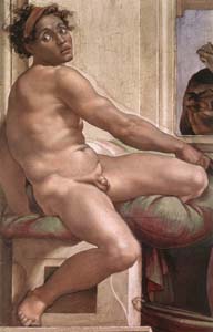 Un _Ignudo_ di Michelangelo a cui questo quadro fa il verso