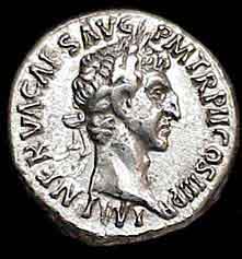 L'imperatore Nerva, ritratto su una moneta romana