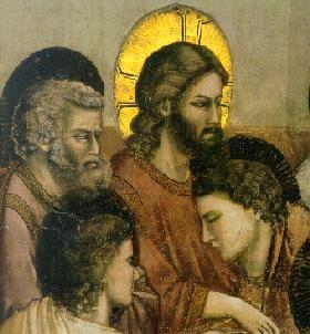 Gesù abbraccia teneramente san Giovanni durante l'Ultima Cena