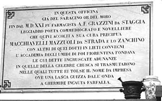 Lapide che ricorda Grazzini nell'odierna Farmacia del Moro a Firenze.