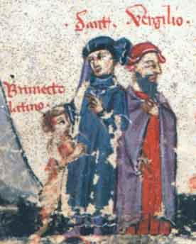 Dante incontra ser Brunetto. Miniatura antica dal canto canto XV dell'Inferno