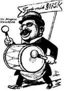 Caricatura di Hirschfeld che batte la grancassa