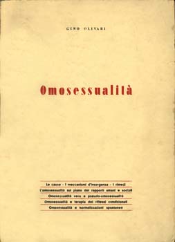 Copertina di ''Omosessualità'' di Gino Olivari, edita nel 1958 in 500 esemplari.