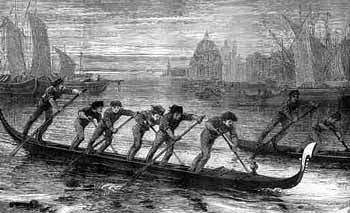 A gondola race in Venice - Incisione inglese - 1875