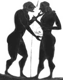 Scena di corteggiamento omosessuale. Da un vaso greco.