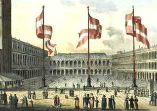 Bandiere austriache a piazza san Marco, Venezia, circa 1820