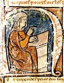 Marie de France mentre scrive. Miniatura del XIII secolo.