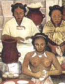Donne azteche al lavoro. Dettaglio da affresco di Diego Rivera (ca. 1940)