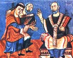Tre chierici (Alcuino e Rabano Mauro). Miniatura di epoca carolingia.