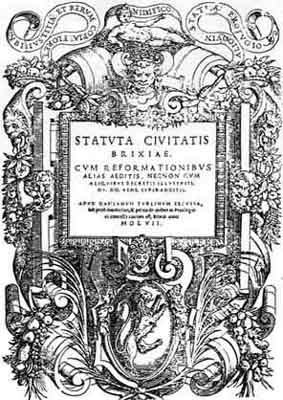 Frontespizio degli Statuta civitatis Brixiae, 1557