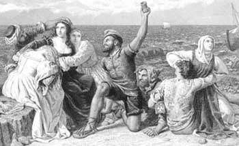 ''Pirati che si giocano ai dadi le prigioniere''. Incisione del 1869