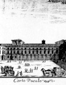 Cortile di Palazzo Ducale a Milano nel Settecento.
