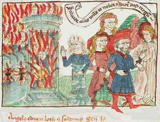 La distruzione di Sodoma in una miniatura del 1450.