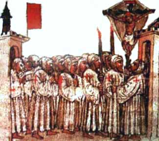 Processione della Confraternita dei Bianchi. Miniatura rinascimentale