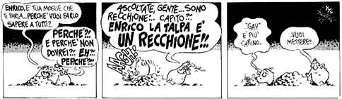 Fumetto di Silver: ''Enrico la talpa'' grida ai vicini pettegoli di essere ''recchione''