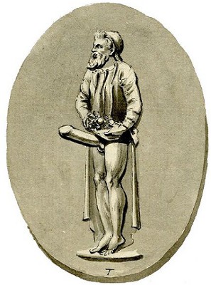 Gemma romana con Priapo. Acquarello del XVIII secolo.