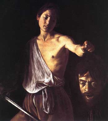 Dettaglio da _Davide con la testa di Golia_ alla Galleria Borghese di Roma.