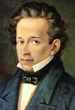 Giacomo Leopardi in un ritratto di A. Ferrazzi oggi a Recanati,