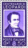 Francobollo commemorativo italiano per Leopardi, 1937.