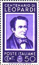 Giacomo Leopardi in un francobollo commemorativo italiano del 1937
