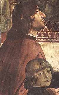 Agnolo Poliziano nel 1485, ritratto dal Ghirlandaio - Firenze, chiesa di santa Trnita