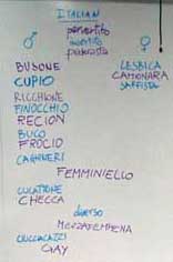 Elenco di insulti usati contro le persone omosessuali. Foto: cortesia Sergio Lo Giudice.