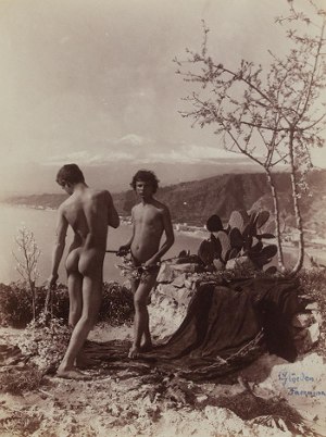 Due ragazzi fra mandorli in fiore