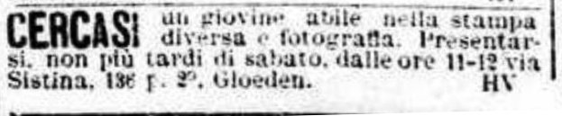 Il testo del "piccolo annuncio"