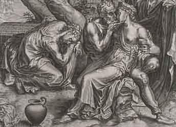 Cornelis Cort (1522-1578) - Lot e le figlie - incisione