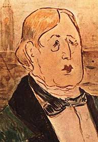 Oscar Wilde in una caricatura di Toulouse-Lautrec, all'epoca del processo (1895)