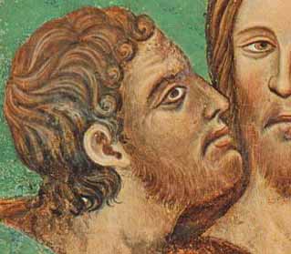Cimabue, Il bacio di Giuda, 1280 circa. Dettaglio rielaborato