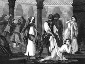 Vendita di schiave ad Algeri. Incisione ottocentesca.