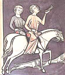 Due giovani cavalieri a caccia. Miniatura del 1250 ca.