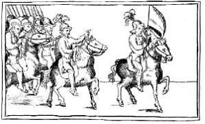 Conquistadores in un'incisione antica