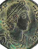 Costanzo II, imperatore romano, da una moneta coeva