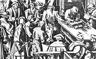 L'imputato davanti ai giudici. Da Bruegel, ''La giustizia''.