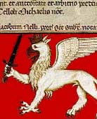 Il grifone, simbolo araldico di Perugia. Miniatura medievale.